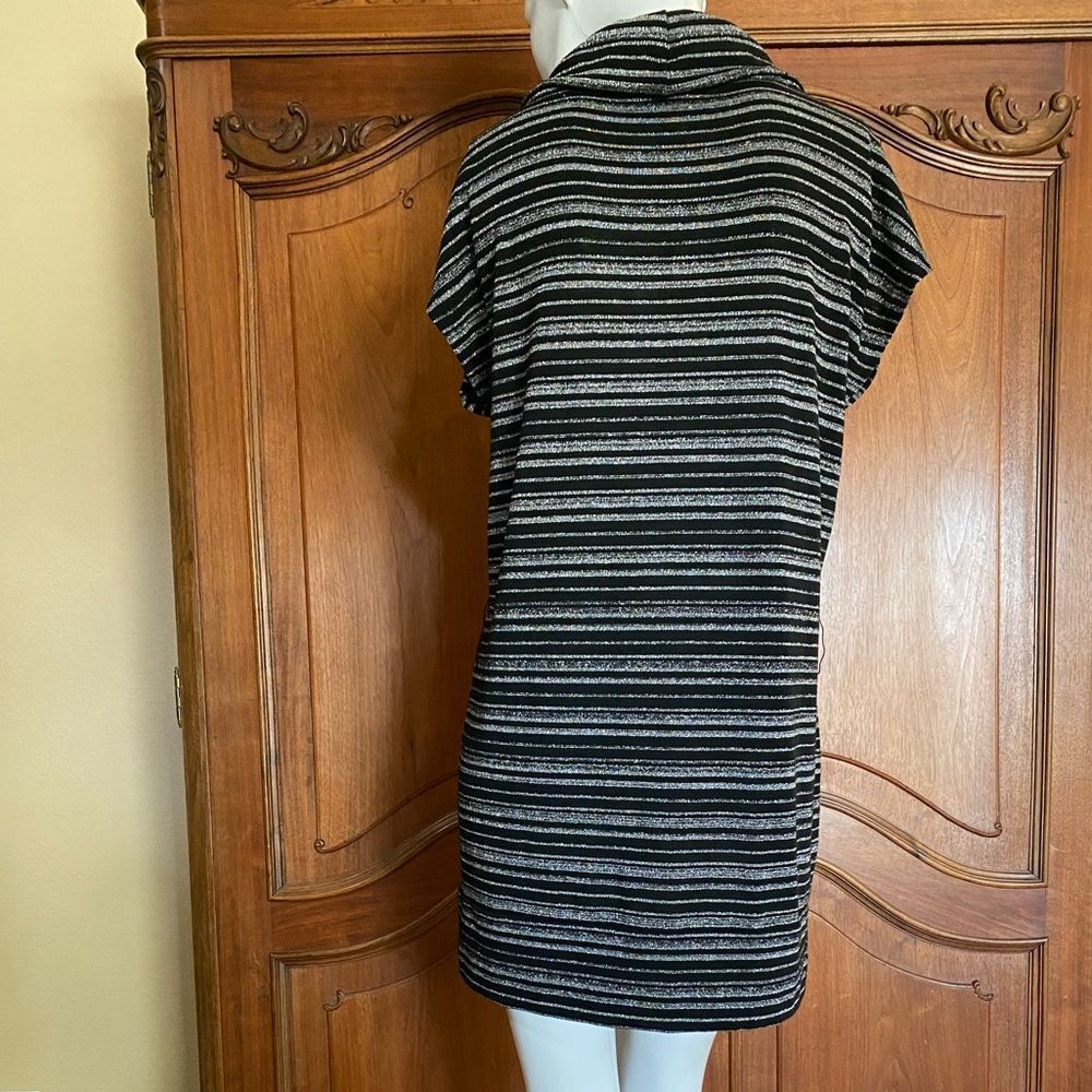 Vintage Tunic Top Black & Silver Shirt Metallic Stripe Blouse Size XL - Picture 4 of 9